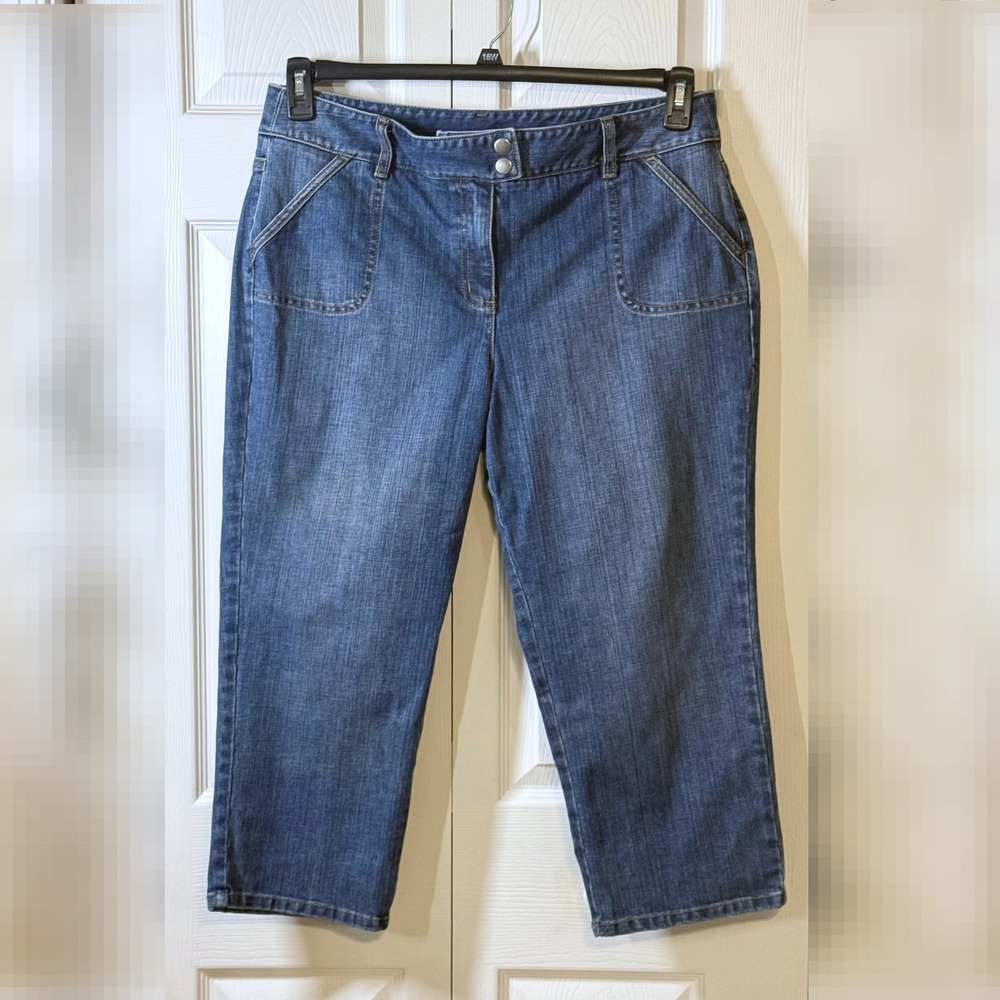 Talbots Petites Womens Size 16 Blue Stretch Denim Crop Jeans Capris Medium Wash